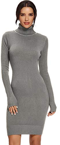 Avacoo Robe en Tricot Femme Midi Élégante 2025- Pull Col Roulé Manches Longues Hiver - Taille Haute en Laine Douce - Style Tunique Chic pour Bureau ou Sortie 40/Gris