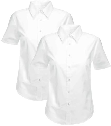 ND Sports Girls School Blouses – 2 Pack Short Sleeve Shirts for Ages 2–20 – Easy Iron, Classic Fit, White & Blue Uniform Tops, Lightweight Polycotton for Daily School Wear
