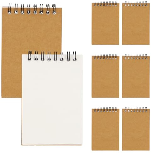 Aohyue A7 Notepad, 8 Pack Small Spiral Notebook, 70 Sheets Writing Pad, Kraft Cover Block Sketchpad, Blank Tear-Off Notebook, Mini Notepad for Memos, Office, School, Home