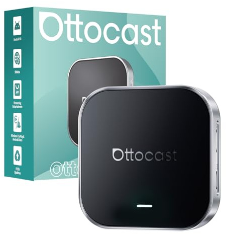 OTTOCAST OttoAibox E2 2025, Caja de Streaming Android 13 3-en-1 CarPlay y Android Auto Inalámbricos, Adaptador CarPlay Inalámbrico Dual WiFi, Pantalla Dividida, Actualización FOTA