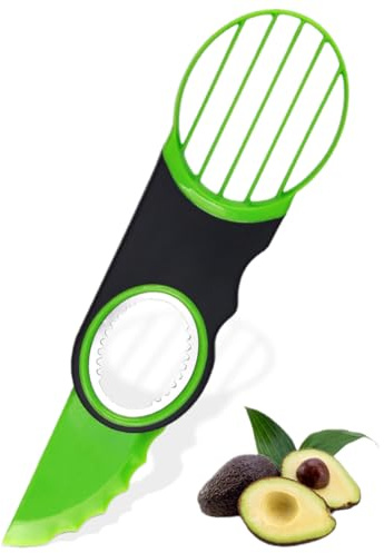 Herramienta 3 en 1 para Aguacate, Rebanador de Aguacate, Cuchillo Cortador, con Mango Antideslizante (Verde)