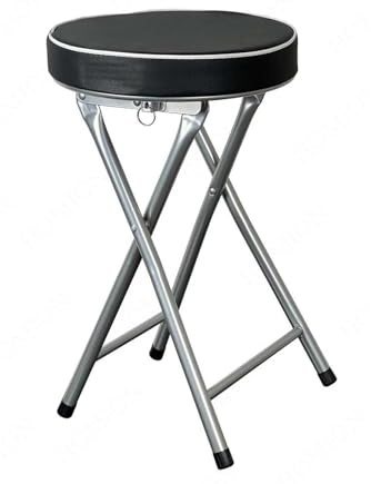 PREMZO Round Thick Padded Folding Stool Compact Small 49 cm Space Saving Lightweight Kitchen Dining Breakfast Bar Desk Seat Home Office Foldable Stool (Black)