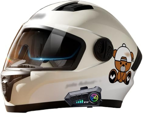 Casco De Motocross con Bluetooth, Casco Integrado con Doble Visor para Hombre Y Mujer, Casco Integral Homologado ECE 22.06 D,57-62cm