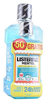 Listerine Mentol sabor suave (1 x 500 ml), enjuague bucal con flúor, colutorio bucal con 24 horas de protección, elixir bucal mentolado para un aliento fresco duradero