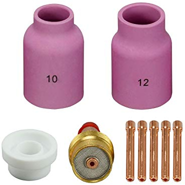 RIVERWELD Corps de Collet pour Diffuseur de Gaz TIG 45V64 10N24 2,4mm Jumbo Grand Diamètre Long Buses en Céramique D'alumine 53N87 12#, 53N88 10# pour SR WP 17 18 26 Torche de Soudage TIG 9pcs