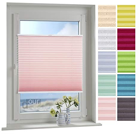 ourdeco® Plissee / 100 x 150 cm (Breite x Höhe) Altrosa/lichtdurchlässig, Blickdicht/verspannt/zum Klemmen und Montage ohne Bohren