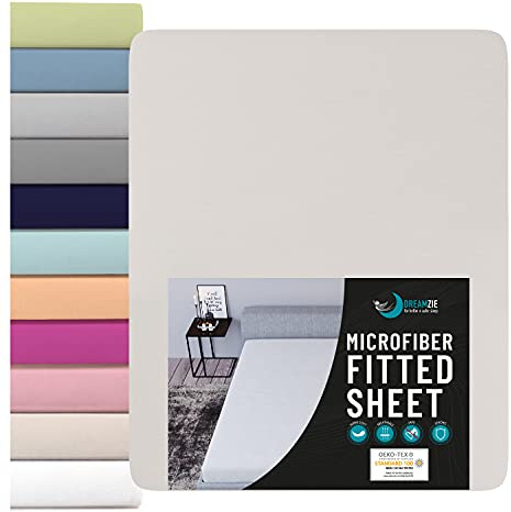 Dreamzie - Spannbettlaken 80x200cm - Mikrofaser Oeko TEX Zertifiziert - 100% Polyester - Spannbetttuch 80x200 Kinder - Beige