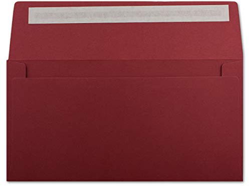 100 DIN Lang Brief-Umschläge Dunkelrot - 11 x 22 cm - 120 g/m² Haftklebung Standard Brief-Kuverts für Taufe & Einladungen von Ihrem Glüxx-Agent
