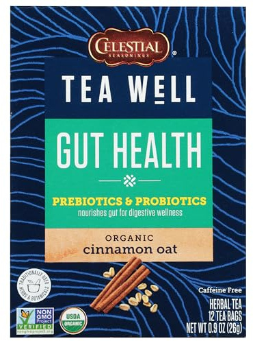 Celestial Seasonings TeaWell Herbal Tea, Gut Health, Organic Cinnamon Oat, 12 Count