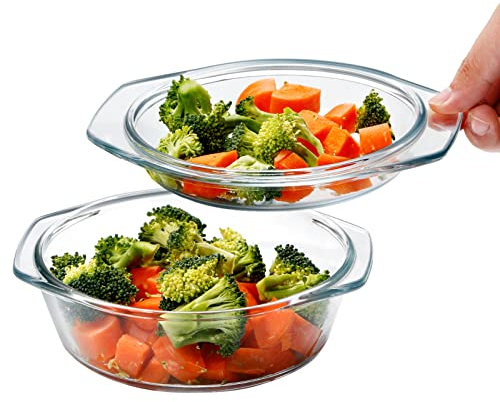 NUTRIUPS Kleine runde Glas-Kasserolle mit Deckel, 0,65 l, Mini-Glasschale mit Glasdeckel, mikrowellen- und ofenfest