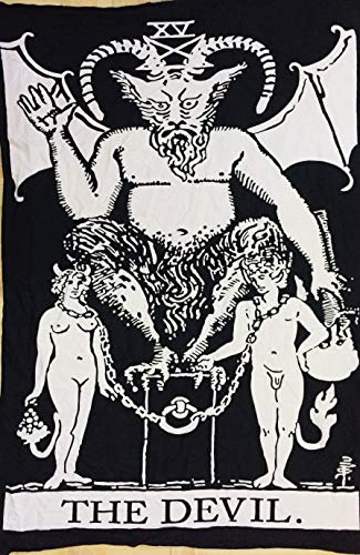 Indian Consigners Tarot Card Wall Tapestry, Decorative Hanging Art (Devil B/W)