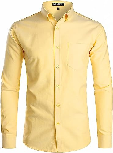 PARKLEES Chemise Homme Slim Fit Manches Longues Oxford Button Down Chemise d'affaires Décontractée, jaune, S