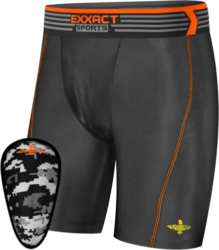 Exxact Sports Men's Compression Shorts with Soft Athletic Cup for Baseball, Football, Hockey - Men's Cup Underwear - AS, Black