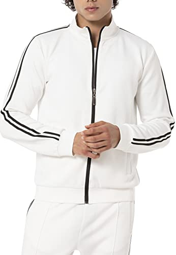 Redbridge Premium träningsjacka med dragkedja, sportig jacka med ränder för fritid och fitness, ecru, S