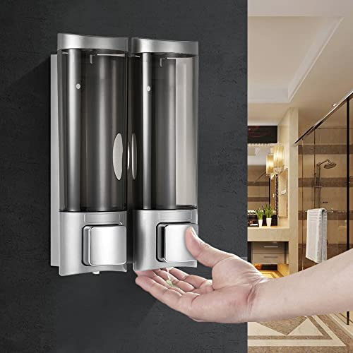 Ailgely Manual Seifenspender Wandhalterung, Ohne Bohren, Handseifenspender, Wandhalterung Doppelflüssiges Shampoo Duschgelspender, für Küche Badezimmer Toilette Hotel 200mlx2