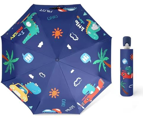Hannstar Automatic Kids Umbrella, Folding Telescopic Toddler Umbrella for girls & boys, UV/Sun Protection - Strong and Portable - Compact, Durable, Lightweight Cute Kitty Brolly