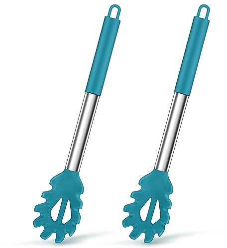 Joyfair Lot de 2 cuillères à spaghetti en silicone avec poignée en acier inoxydable (bleu)