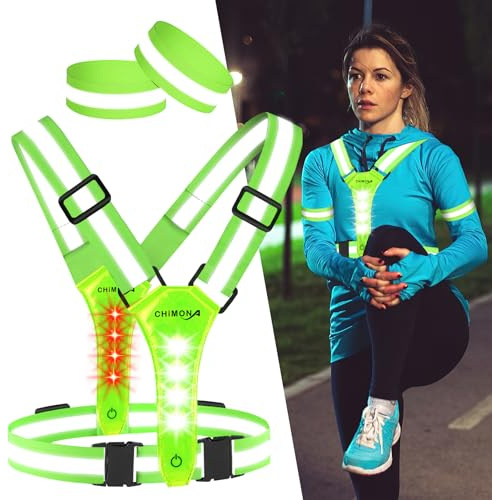 LED Reflective Vest Running Gear, 360° High Visibility Running Vest with Adjustable Waist/Shoulder, USB-C Rechargeable Running Lights for Runners Night Jogging Running Dog Walking Cycling (Green)