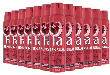 FA Deodorantspray Glamorous Moments (12 x 150 ml), deodorant med den glamorösa doften av svart orkidé, vegansk formel, stoppar bakterier, deodorantskydd utan aluminiumsalter