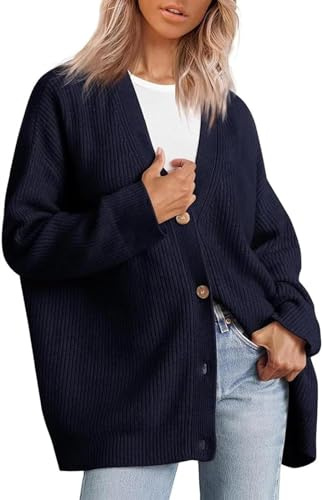 CYXZX Cardigan Cocoon in cashmere, maglioni in cashmere da donna, maglioni leggeri con bottoni oversize aperti sul davanti (Color : Blue, Size : L)