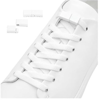 Nounex21 - Premium Elastische Schnürsenkel mit magnetischem Metall-Lock-Verschluss, Set für Schuhe ohne Binden - Schnellschnürsystem für Sneaker (Weiß, 1-Paar)