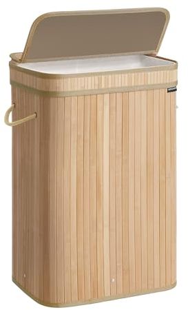 SONGMICS Laundry Hamper with Lid, Bamboo Laundry Basket, Removable Machine Washable Hamper Basket, with Handles, 72 L, for Laundry Room, Bedroom, Washroom, Natural Beige LCB061N01