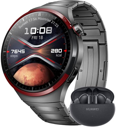 HUAWEI WATCH 4 Pro Space Edition, Luft- und Raumfahrt-klassifiziertes DLC Titanium, Gesundheitsschnellcheck 2.0, Ultralange Akkulaufzeit, eSIM Mobilfunktelefonie, Android & iOS + FreeBuds 5i