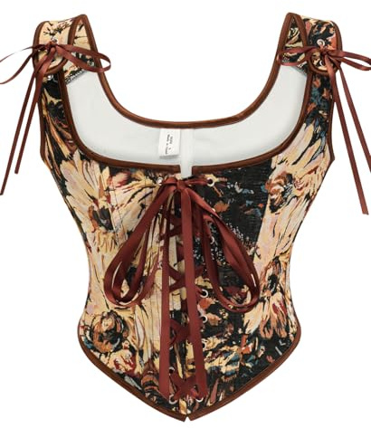 KUOSE Corset Renaissance Vintage à pleine poitrine avec bretelles Bodyshaper Veste en corset, Marron., 38-40