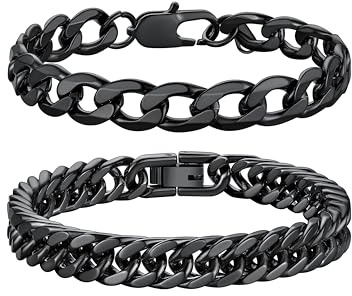 Richsteel Juego Pulseras 23cm Acero Negro, 2Pcs, Pulsera de Cadenas Eslabones Cubanas