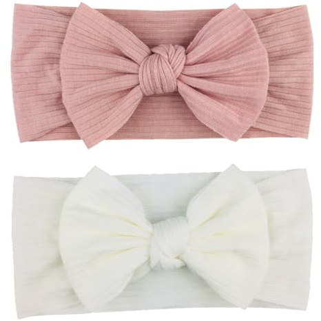 Visxcnu 2 Pezzi Fascia Elastica, Accessori Neonata, Fascette Per Capelli Per Fiocchi, Regalo Per Bambini Per Foto,Bianco Baby Girl Fasce in nylon Bowknot Fasce elastiche