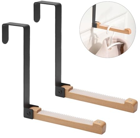 Türgarderobe klappbar, Türhaken Kleiderhaken Ohne Bohren, 2 Stück Türhaken Klapphaken, Türhänger, Faltbare Türhaken Innenseite schwarz Metall & Holz für 4.5 cm Türfalz Tasche Kleidung und Handtücher