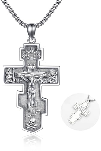 HUKKUN Corona de espinas/3D/ortodoxa/Jerusalén/Crucifijo Jesús/Baphomet Cruz Collar de Plata de Ley 925 Cruz Collar para Hombres Joyería religiosa para Hombres, 25 millimètres, Plata esterlina