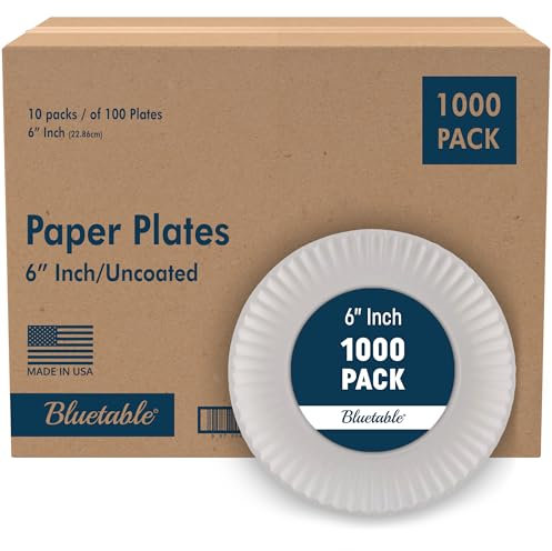 Bluetable 6 Inch Paper Plates Bulk – 1000 Count - Uncoated White 6” Dinner Plate Small Dessert Plate Decorative Craft Paper Plates Disposable Plates [1000 Pack/Case]