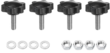 QUARKZMAN 4 viti zigrinate a forma di stella M8 x 25 mm, metriche 304, filettatura maschile 38 mm, dado zigrinato a 6 stelle, in plastica, perni filettati a mano, manopole per pollice