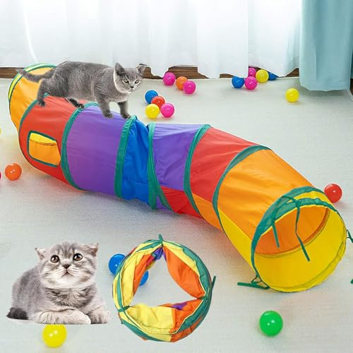 DoggKKin Katzenspielzeug Selbstbeschäftigung Katzentunnel,Vogelspielzeug für Katzen 123 * 25cm Intelligenzspielzeug für Katzen,Interaktives Katzenspielzeug Faltbar, Interaktives Haustier-Spielzeug