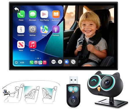 OTTOCAST Adaptador de cuidado de cabina 2026 en 1 para cámara de coche de bebé y adaptador inalámbrico CarPlay, no necesita pantalla adicional, monitor de bebé de coche 1080P para visión nocturna sin