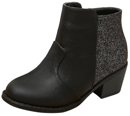 Generisch Botines clásicos para niña con cremallera lateral, tacón de bloque resistente para niños en elegancia sencilla, Negro , 31 EU