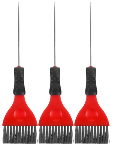 Ipetboom Juego de 3 Brochas para Teñir el Cabello Mango de Acero Inoxidable y Larga Color Rojo Herramienta Profesional para Aplicar Tintes y Tratamientos Capilares Salones y Uso
