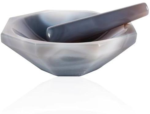 Vituord Agat mortel och mortelstöt, polerad naturlig agatkvarn för laboratorium, innerdiameter 100 mm, yttre diameter 118 mm, djup 30 mm, hårdhet 7–7,2
