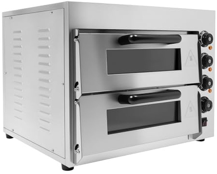 Forno per pizza a due pioli, 3000 W, in acciaio inox, con regolazione della temperatura di 50 – 350 °C e timer da 1 – 60 minuti, in acciaio inox, per pizzerie, ristoranti, panetterie, famiglie