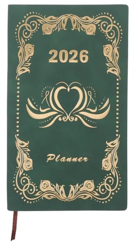 Veemoon Planificador Diario 2026 A6 Verde Oscuro, Cuaderno de Tareas Diarias Calendario Mensual y Semanal, Agenda Portátil para Estudiantes y Profesionales, Organizador Personal
