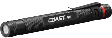 Coast G20 Inspection Beam LED Penlight with Adjustable Pocket Clip and Consistent Edge-To-Edge Brightness, Black, 54 lumens,1 Pack