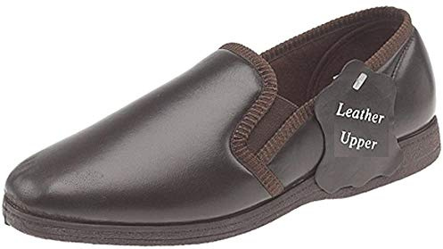 Men's Leather Slippers Hadley Twin Gusset Brown Size 10