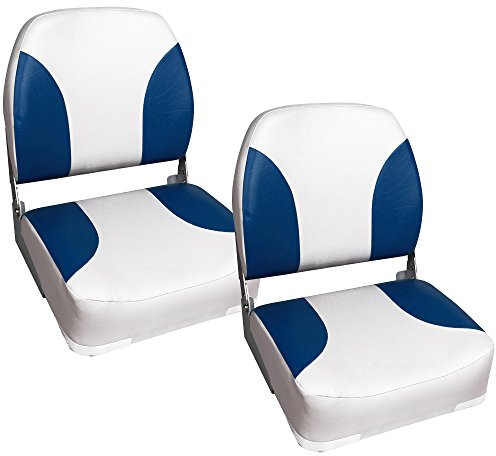 pro.tec] 2X Bootssitz/Kapitänsstuhl aus wasserfestem Kunstleder/gepolstert/UV- beständig/klappbar (blau-weiß)