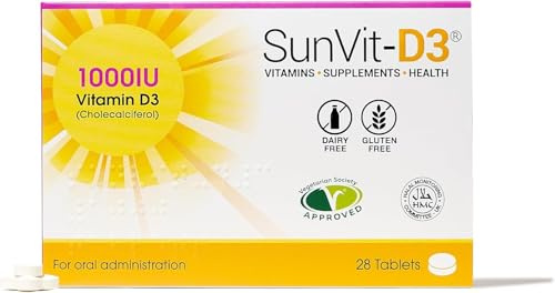 SunVit-D3 Vitamin D3 1000 iu - High Strength Vitamin D Tablets Support the Maintenance of Bone, Teeth, Muscle & Immune System | Made in UK & GMP Approved | Dairy & Gluten free - D3 Vitamins 28 Tablets