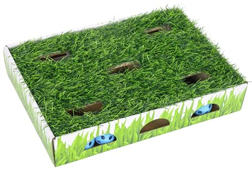Catstages Grass Patch Hunting Box - Interactive Indoor Cat Toy with Faux Grass & 3 Jingle Balls - Encourages Exercise, Mental Stimulation & Natural Hunting Instincts