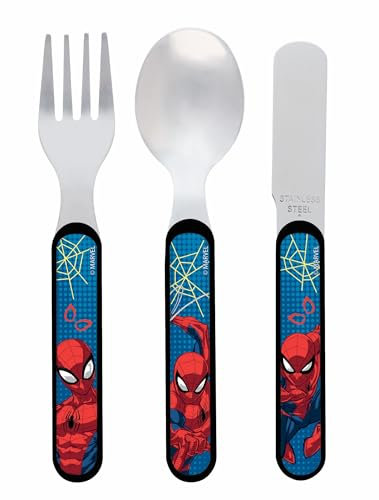 Spider-Man Amazing 3 Piece Cutlery Set – Metal, Reusable Children's Knife, Fork & Spoon, Kids-Size, Made from Food-Safe Stainless Steel & ABS Plastic – for 36 Months & Up