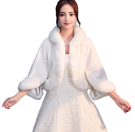 Icegrey Brautzusatz Kunstpelz Hochzeit Braut Schal Brautschal Brautjacke Cape Braut Wraps Umhang Bolero Kap Stola Elfenbein Weiß