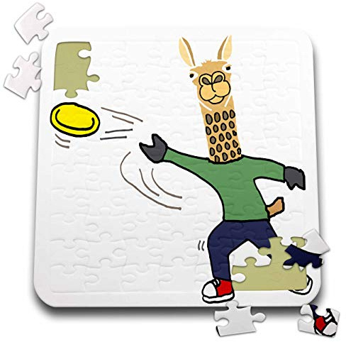 3dRose Funny Cute Llama Throwing Frisbee Cartoon - Puzzle, 10 by 10-inch (pzl_281365_2)