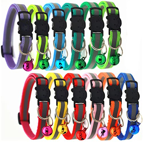 MAIYADUO Katzenhalsband,Katzenhalsbänder mit Glocke, reflektierend, individuell einstellbar, fluoreszierend mit Schnellverschluss Sicherheitsschnalle, geeignet für die meisten Hauskatzen
